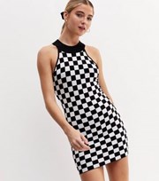 Pink Vanilla Black Checkerboard Knit Racer Mini Dress